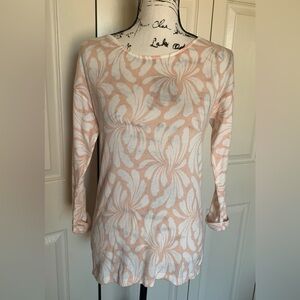 Ann Taylor Soft Pink and White Floral Lightweight Sweater